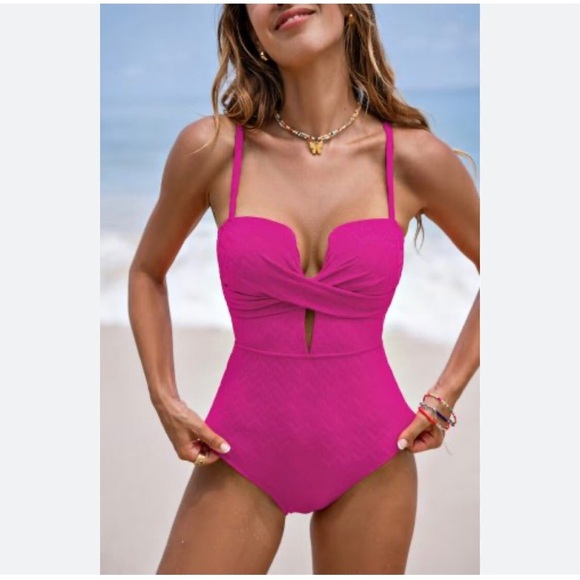 Cupshe Textured Wrapped Crossback Cut Out Molded Cups One Piece Swimsuit Size M - Picture 2 of 14
